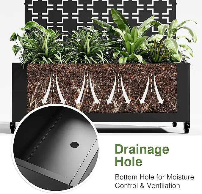 Casaphoria Metal Raised Garden Bed with Trellis and Wheels, 72"x47"x16" Planter Box for Climbing Plants, Vegetables & Vines, Features Drainage Holes and Privacy Screen (Black-Brick) by GreenHaven Gardens