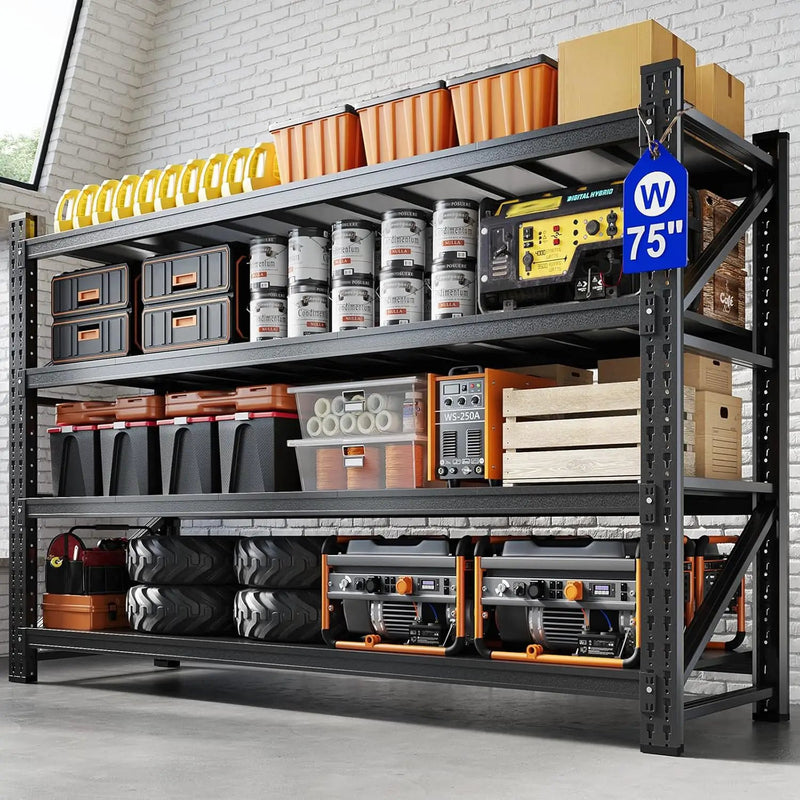 Yizosh 75" W Metal Garage Storage Shelves,8000LBS Heavy Duty 4-Shelf Adjustable Steel Organization Shelving,Utility Rack Shelf,75" W x 24" D x 70" H for Basement,Warehouse,Industrial by GreenHaven Gardens