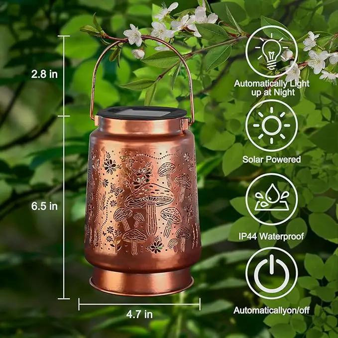 Mushroom Solar Lanterns Outdoor Waterproof Garden Decor Birthday Gifts for Women Mom Grandma Metal Hanging Solar Lights Decoration for Outside LED Lanterns for Yard Patio Lawn Pathway Landscape by GreenHaven Gardens