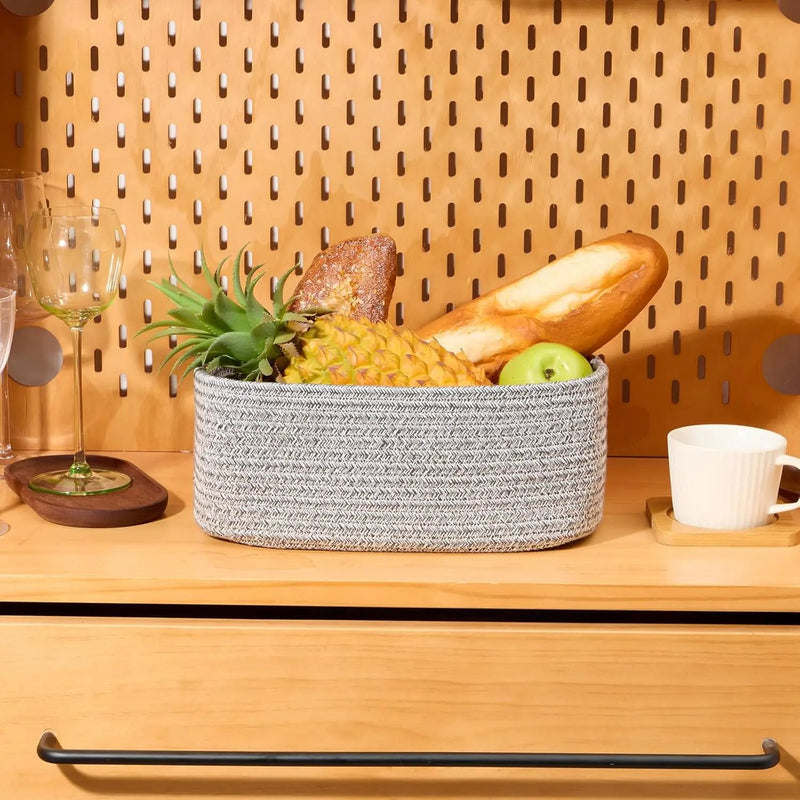 Small Storage Baskets for Organizing | Closet Organizer Bins | Shelf Toy Basket | Woven Rope Baskets | Cube Decorative Box | Shallow Basket | 11.5x7.5x4.7” | 3 Packs Mixed Grey by GreenHaven Gardens