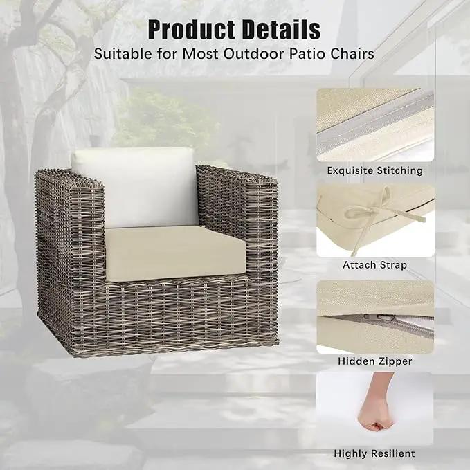 Favoyard Outdoor Chair Cushion 22 x 22 x 3 Inch Rainproof & 3-Year Fade Resistant Patio Furniture Cushions with Removable Cover and Adjustable Ties for Garden Sofa Couch Pads Set of 2, Beige by GreenHaven Gardens