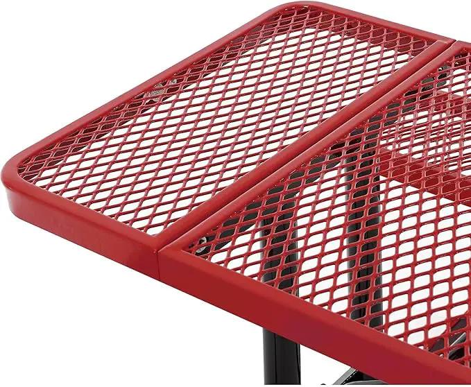 Global Industrial 8’L Rectangular Picnic Table, Expanded Metal, Red Thermoplastic Coating, Attached Benches, 1-1/2” Umbrella Pole Hole, Outdoor-Rated, 1000 lb Capacity, 96” x 30” Tabletop by GreenHaven Gardens