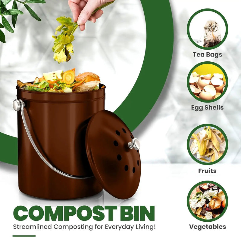 Utopia Kitchen Compost Bin for Kitchen Countertop, 1.3 Gallon Compost Bin for Kitchen with Lid, Includes 1 Spare Charcoal Filter (Copper) by GreenHaven Gardens