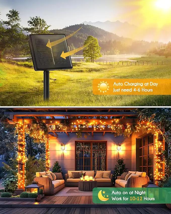 Brightown Solar String Lights for Outside, 2 Packs Total 39.2Ft 480 LED Solar Fairy Lights for Outdoor Waterproof, Firecracker Twinkle Lights with 8 Modes for Patio Party Garden Yard Home, Warm White by GreenHaven Gardens
