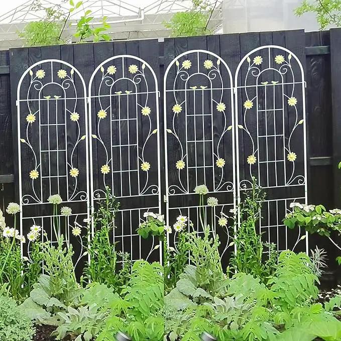 4 Pack Metal Garden Trellis 86.7" H Garden Fence Rustproof Trellis Cream White for Climbing Plants Support Roses Flower Cucumber Outdoor Lawn, White by GreenHaven Gardens