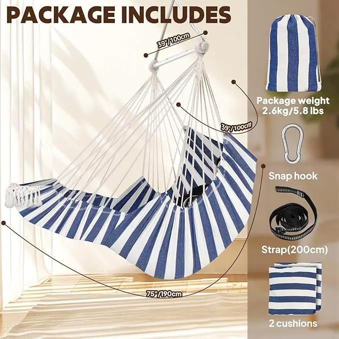 Chihee Hammock Chair Hanging Chair with Foot Rest 2 Cushions Max 500lbs Robust Metal Spreader Bar Collapsible Easy Storage Soft Cotton Swing Chair Strong Strap Iron Carabiner Side Pocket Included by GreenHaven Gardens