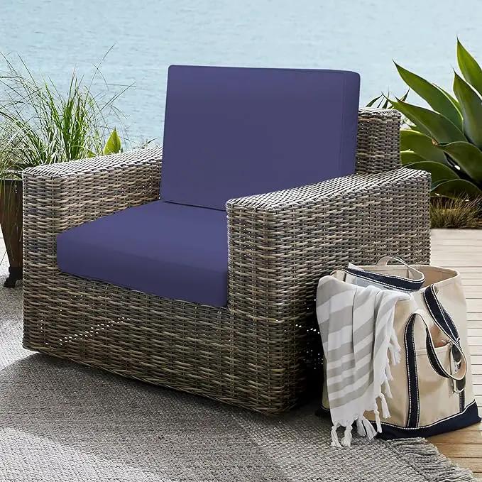 Outdoor Deep Seat Cushion Set 24" x 24", Water Repellent & Fade Resistant Cushion for Patio Furniture, Back & Seat Cushion with Removable Covers for Sofa, Couch, Navy by GreenHaven Gardens