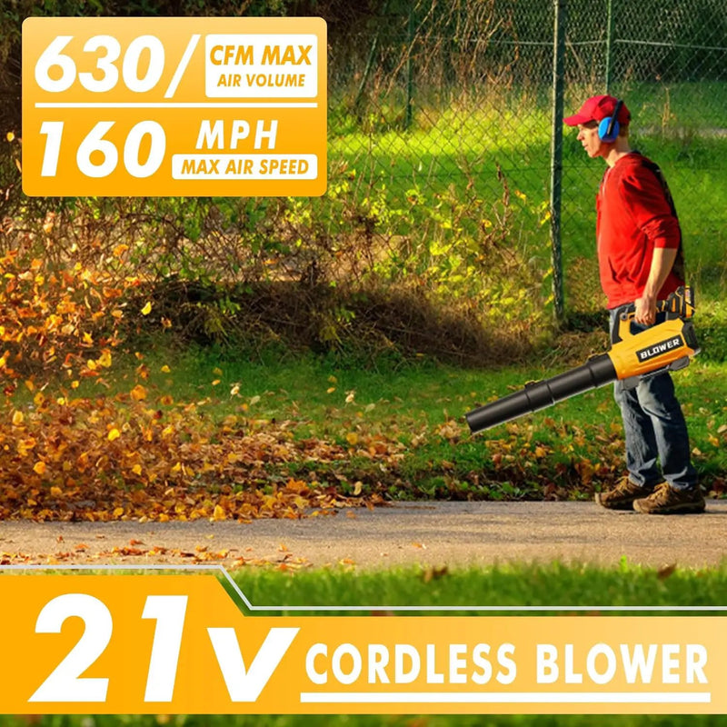 Leaf Blower Cordless (Upgraded) - 630CFM/160MPH, 21V Powerful Electric Cordless Leaf Blower with 2 x 4.0Ah Batteries and Charger, Battery Powered Leaf Blowers for Lawn Care, Patio, Yard, Dust, Snow by GreenHaven Gardens