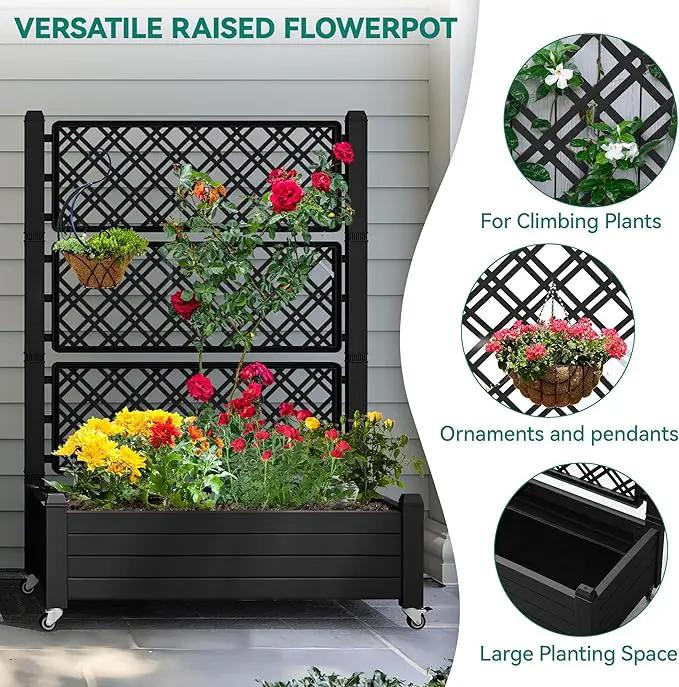 YITAHOME 3.6x1.5x5 FT Planter Box Trellis with Wheels, Large Outdoor Plastic Raised Garden Bed with Drain Plug for Climbing Plants, Black by GreenHaven Gardens