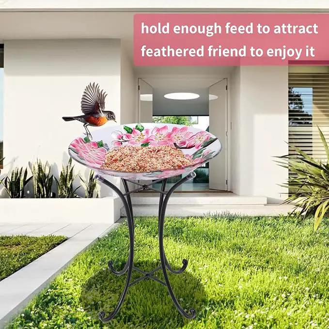 VCUTEKA Bird Baths for Outdoors, Glass Bird Bath with Metal Standing for Garden, Yards Patio Décor, Bird Lovers Gift, Cardinal Glass Birdbath Detachable (22" H * 18" W) by GreenHaven Gardens