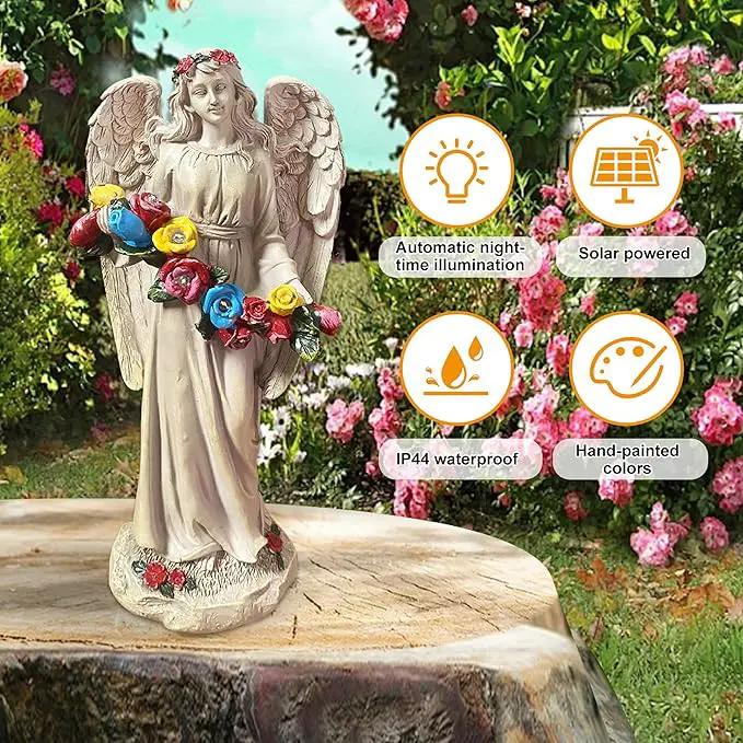Angel Statues for Garden, Solar Angels for Outside, Angels Sculpture Holding Wreath for Outdoor Patio Lawn Balcony Ornament Gifts for Women/Mom/Grandma by GreenHaven Gardens