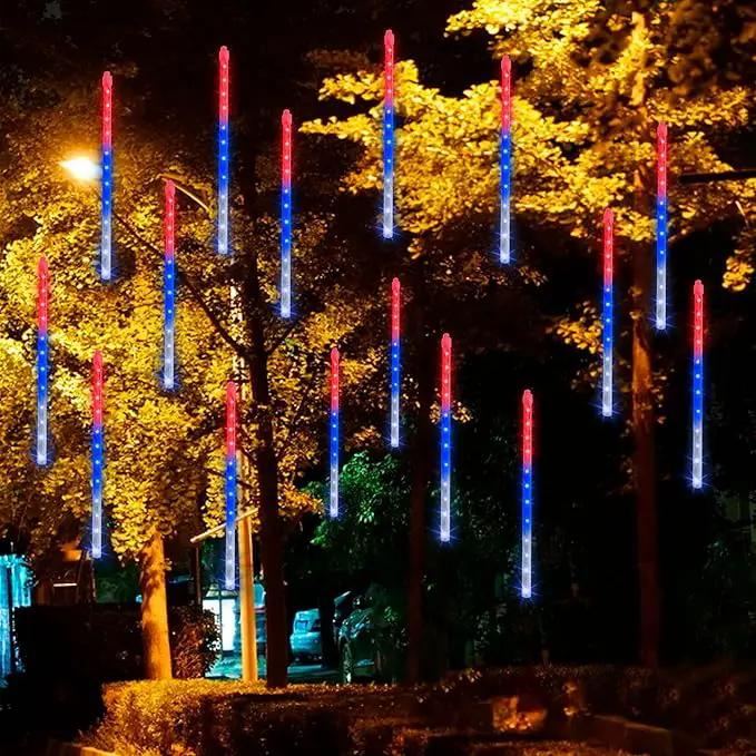 Dazzle Bright 4th of July Lights Decorations, 288LED Red Blue and White Meteor Shower Rain Lights 12Inch 8 Tubes, Waterproof Plug in Falling Rain Light Independence Day for Outdoor Yard by GreenHaven Gardens