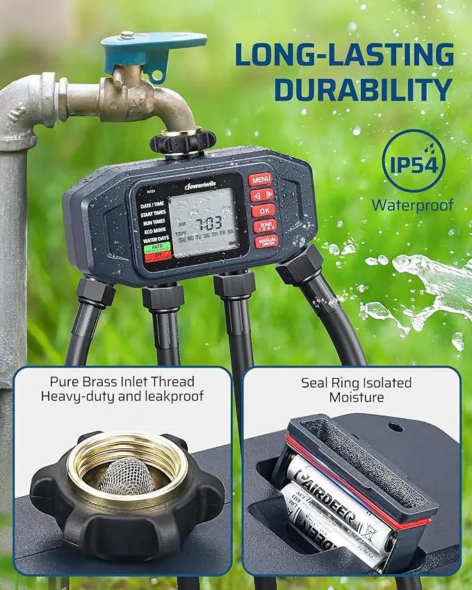 DEWENWlLS Sprinkler Timer, 4 Zone, Outdoor Faucet lrigation, Rain Delay & Manual, Programmable Water Hose Timer for Holiday, Garden, Lawn, Vegetable Gardening, Potted Flowers by GreenHaven Gardens