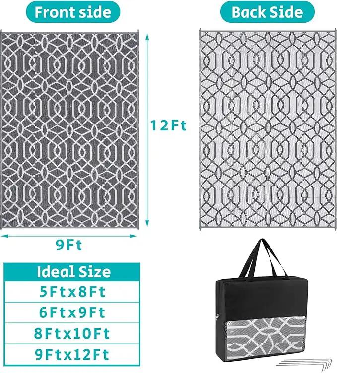 HEBE Outdoor Rug Waterproof 9x12, Reversible Plastic Straw Rug RV Camping Rug, Indoor Outdoor Patio Mat Clearance, Outside Carpet for Porch,Deck,Camper,Balcony,Backyard,Picnic by GreenHaven Gardens