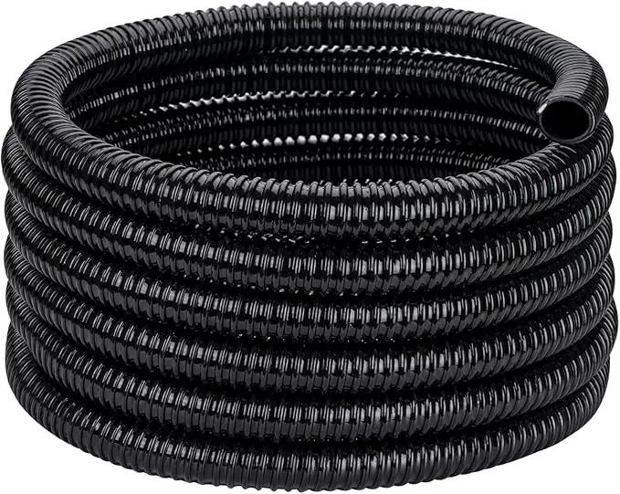 Pond Tubing ID 1” × 20ft Black Corrugated Flexible Reinforced Waterfall Pond Tube Sump Pump Hose, Non-toxic & Kinkproof (20 ft, 1" ID) by GreenHaven Gardens