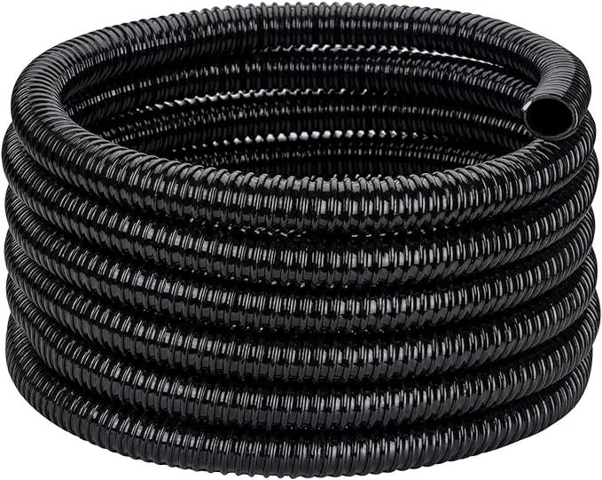 Pond Tubing ID 3/4” × 20ft Black Corrugated Flexible Reinforced Waterfall Pond Tube Sump Pump Hose, Non-toxic & Kinkproof (20 ft, 3/4" ID) by GreenHaven Gardens