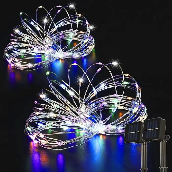 2 Pack 33ft 100 LED Solar Fairy String Lights(Warm White+Cool White+Multicolor) by GreenHaven Gardens
