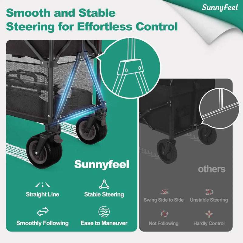 SUNNYFEEL Double Decker Wagon, Collapsible Outdoor Utility Wagon Cart 500LB Capacity Adjustable Handlebar,Foldable Wheels Stable Durable Oxford Fabric for Shopping Garden Camping (Black, Double Deck) by GreenHaven Gardens