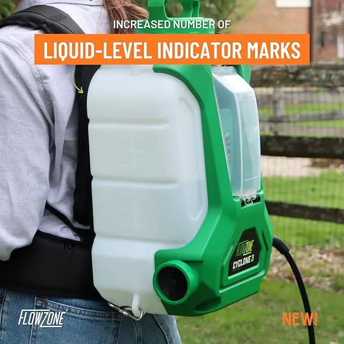 FlowZone Cyclone 3 Battery Powered Backpack Sprayer - Variable-Pressure 5-Position Electric Sprayer Compatible with FlowZone, De-Walt, Milwaukee, Makita, & Bosch Batteries (Battery Not Included) by GreenHaven Gardens