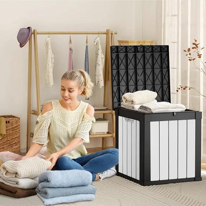 DRATO 50 Gallon Deck Box, Outdoor Storage Box for Patio Cushion, Sports Equipment, Garden Tools, Waterproof Patio Storage box, Lockable (Black and White) by GreenHaven Gardens