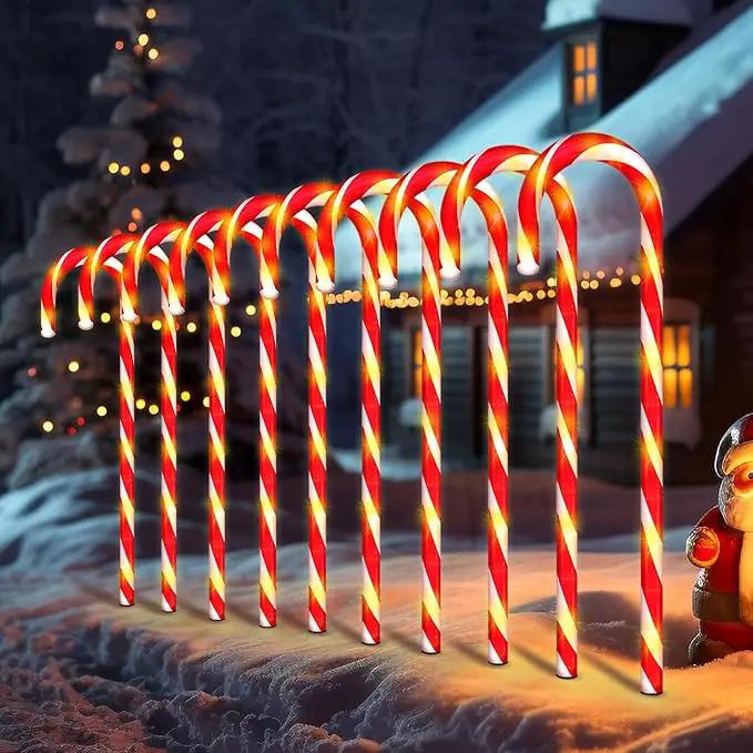WeGuard 10PK Christmas Candy Cane Pathway Lights Outdoor Decorations 21" 8 Lighting Modes Flashing Waterproof Outdoor Lighted Christmas Decor for Garden Yard (Red) by GreenHaven Gardens