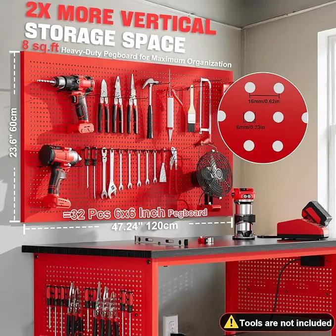 47" Heavy Duty Adjustable Workbench with Power Outlets, Pegboard & Locking Wheels - 2100LB Capacity Garage Work Table, Compatible with Milwaukee Battery, Reinforced Steel Frame for Workshop & Home Use by GreenHaven Gardens