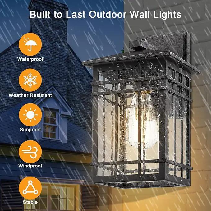 Outdoor Wall Lantern, Exterior Light Fixture Mount, 1-Light Waterproof Lighting With Seeded Glass for Porch, Garage, Patio, Hallway, Entryway, Black by GreenHaven Gardens
