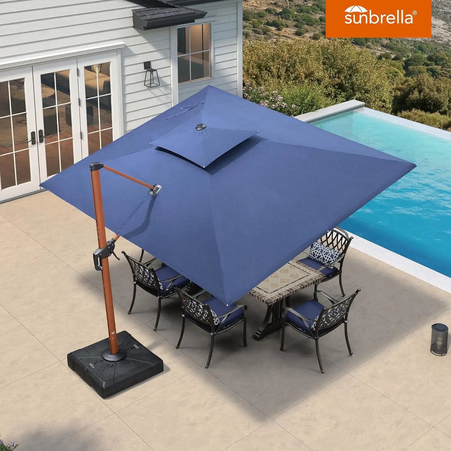 PURPLE LEAF Umbrella 9' X 12' Double Top Deluxe Rectangle Patio Umbrellas Offset Hanging Umbrellas Cantilever Umbrella, Spectrum Indigo by GreenHaven Gardens