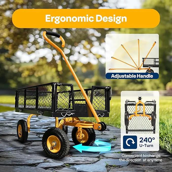 VIVOHOME Heavy Duty 550 Lbs Capacity Mesh Steel Garden Cart Folding Utility Wagon with Removable Sides (Black) by GreenHaven Gardens