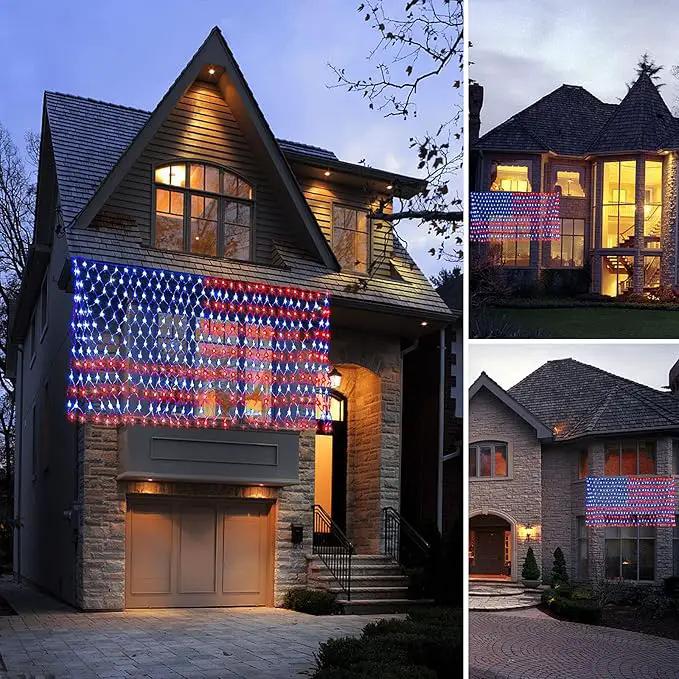 MUYUN American Flag Lights Solar Powered&Plug-in, 420LED Flag Net Light with Remote, 8 Modes Fairy String Light for Christmas Decorations Party Home Decor July 4th Independence Day by GreenHaven Gardens