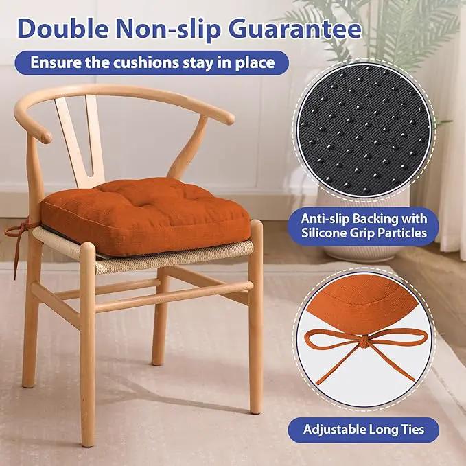 Chair Cushions for Dining Chairs, Dining Chair Cushions, Tufted Indoor Chair Pads with Ties & Non Slip Backing, Seat Cushions for Kitchen Chairs 16.5” x 16.5” x 3.5”, Set of 6, Orange by GreenHaven Gardens