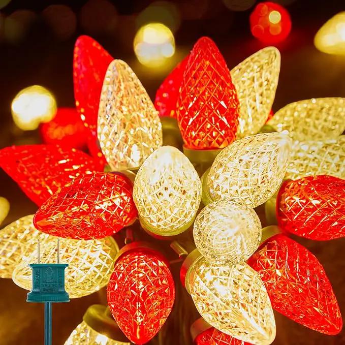 Brightown C9 LED Christmas String Lights, 66ft 100 LED Waterproof Strawberry String Lights, Plug-in Extendable Green Wire Lights String for Outdoor Outside Patio Party Decoration, Red and Warm White by GreenHaven Gardens