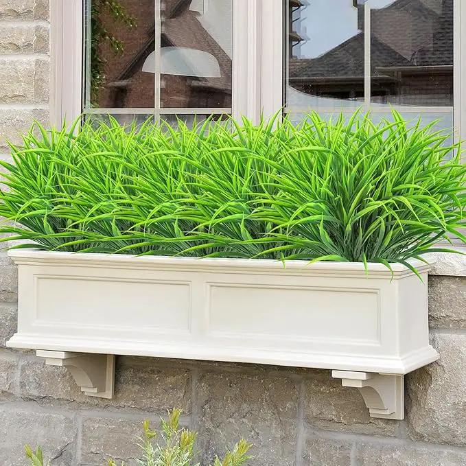 Ouddy Decor 16 Bundles Artificial Plants Outdoor Fake Grass Greenery Stems UV Resistant Faux Plastic Shrubs for Spring Summer Garden Pathway Window Box Front Porch Home Decor, Green by GreenHaven Gardens