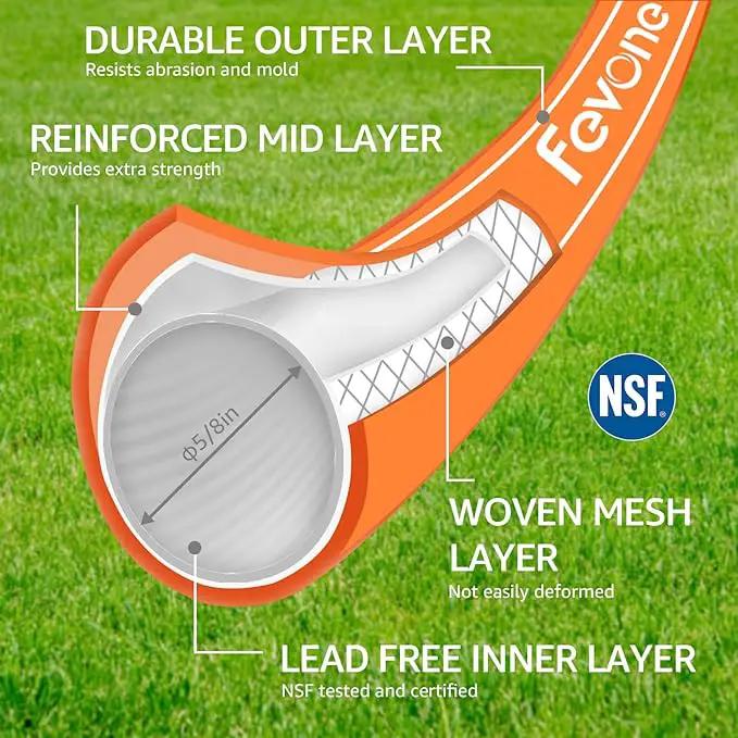 Fevone 100 ft Garden Hose, Heavy Duty Water Hose, Hybrid Polymer, Kink Resistance, Flexible, Durable, Leak Free, Aluminum Fittings, 3/4" GHT, 5/8" ID, 600 Psi, Drinking Water Safe by GreenHaven Gardens