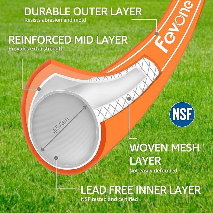 Fevone 75 ft Garden Hose, Heavy Duty Water Hose, Hybrid Polymer, Kink Resistance, Flexible, Durable, Leak Free, Aluminum Fittings, 3/4" GHT, 5/8" ID, 600 Psi, Drinking Water Safe