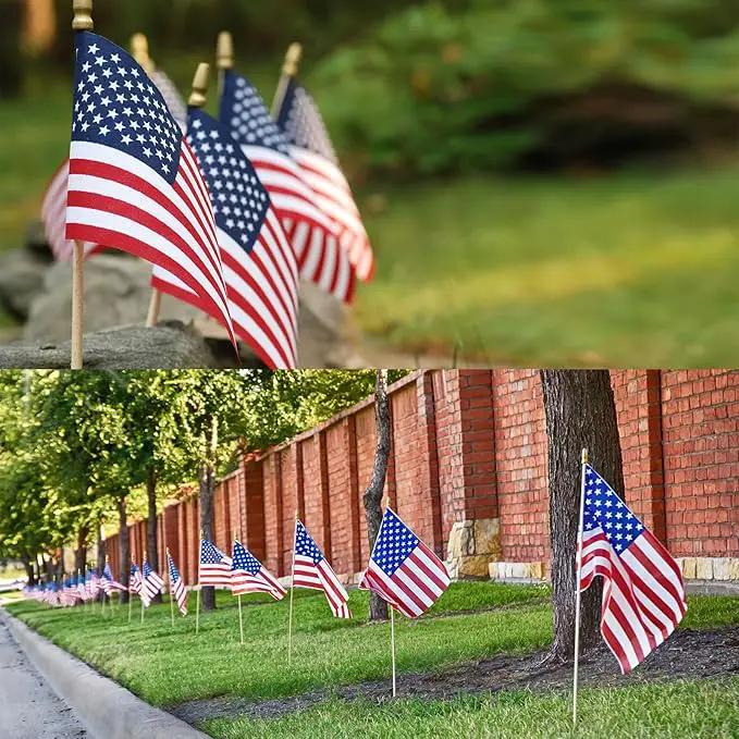200pcs Small American Flags on Stick, Handheld 8 x 5.5 Inchs Mini American Flags with Kid-Safe Golden Spear Top, US Flags for 4th of July Decorations Outdoor, Independence Day Decorations by GreenHaven Gardens