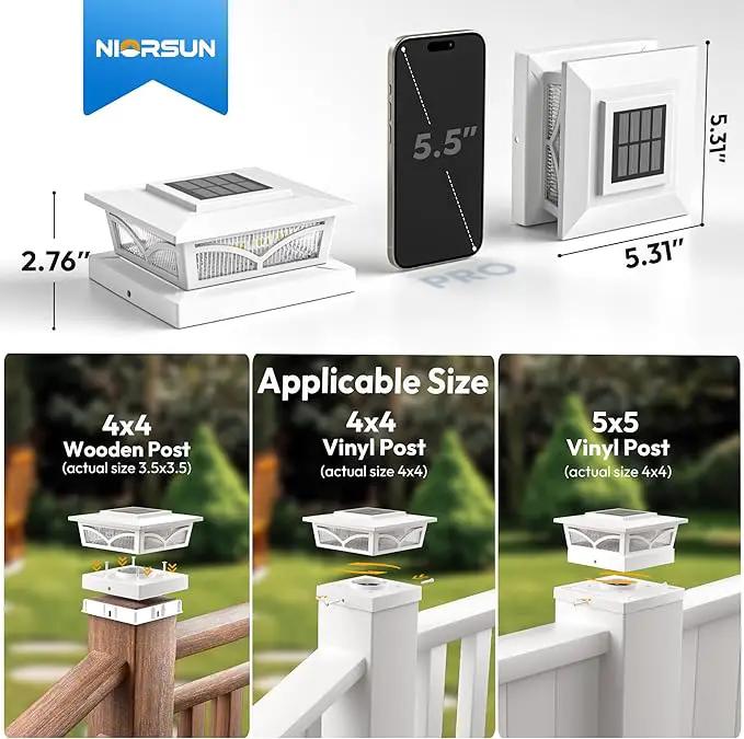NIORSUN Solar Post Cap Lights Outdoor, 2 Modes LED, Deck Fence Post Solar Lights for 3.5x3.5 4x4 Wood Vinyl, 5x5 Vinyl Caps Patio Garden Decoration, Warm White/Cool White Lighting White 6 Pack by GreenHaven Gardens