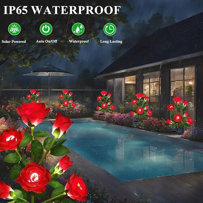 1 Pack Solar Garden Lights Outdoor, 7-Flower Rose Solar Lights for Yard, LED Solar Powered Stake Lights for Patio Pathway Lawn Fence Cemetery, Red by GreenHaven Gardens
