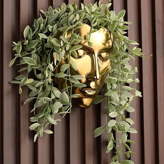 Face Vase,Ceramic Female Form Vase,Modern Sculpture Planter Pot,Human Face Dried Flower Shaped Vase,Wall Hanging Plant Pot for Home Decor Centerpieces, Office or Outdoor Hanging Decor Gold by GreenHaven Gardens