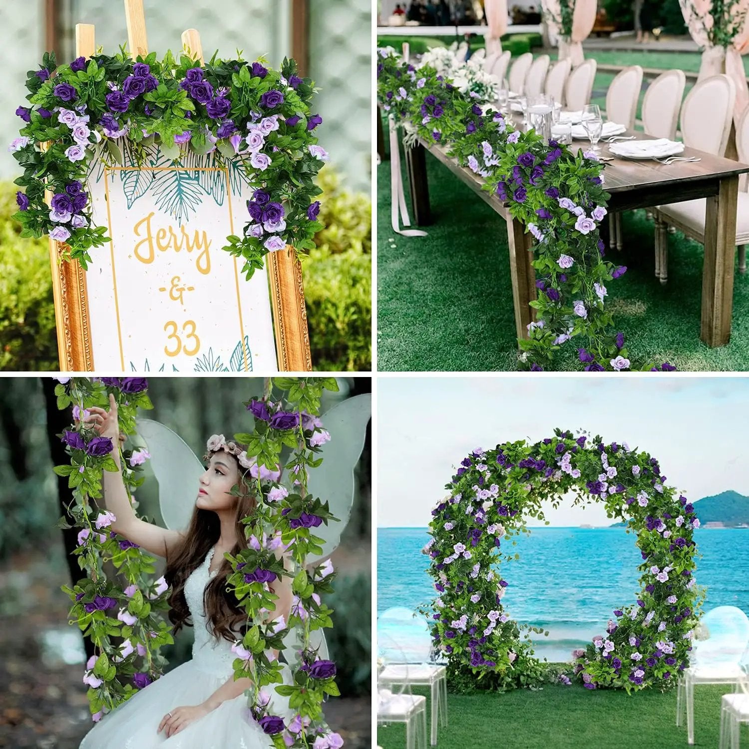 JUSTOYOU 2 Pack (15.8FT) Fake Rose Garland, Artificial Roses Vines Flower Garland Hanging Floral Vine Wedding Home Backdrop Party Arch Arrangement Decoration by GreenHaven Gardens