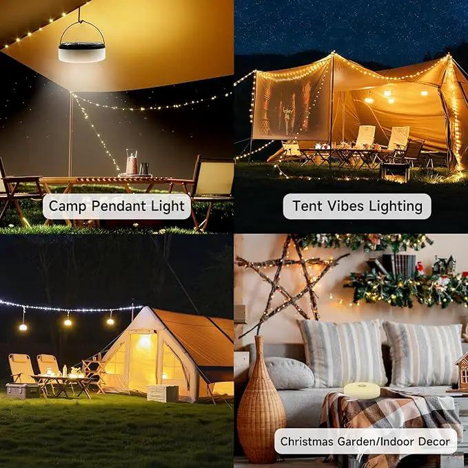 Solar Camping String Lights Roll Up 32.8FT, Rechargeable via Solar and USB, Waterproof Portable 2 in 1 Camping String Lights Lamp for Outdoor Camp Tent Garden Party Festival Decorations by GreenHaven Gardens