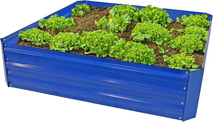 Sunnydaze Galvanized Raised Garden Bed - Metal Raised Bed for Gardening - Outdoor Planter Box for Flowers, Plants, and Vegetables - Blue - 12” H Square by GreenHaven Gardens