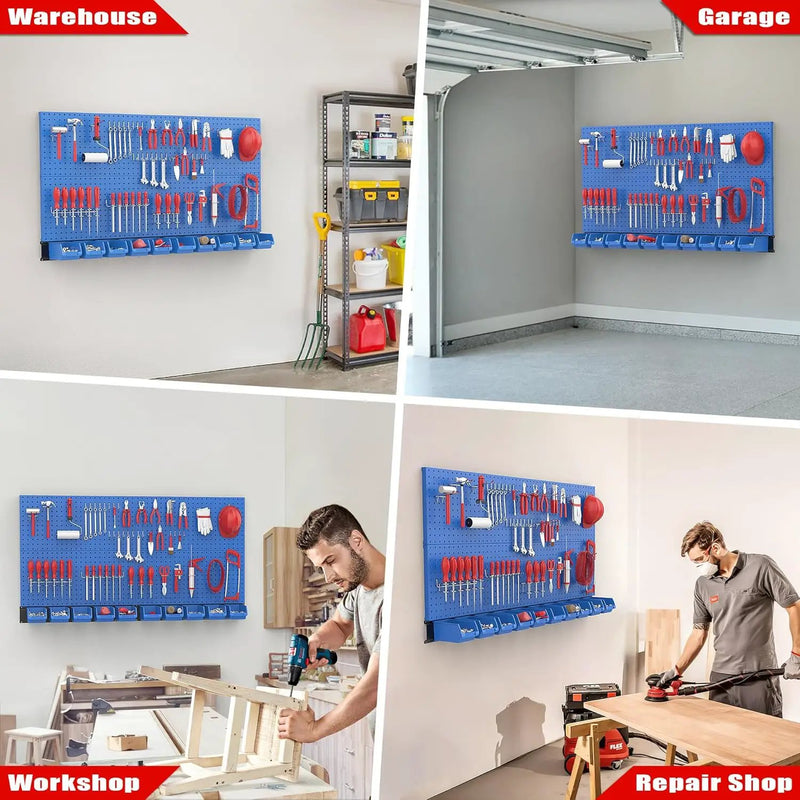 Ultrawall Pegboard Wall Organizer, Blue Metal Peg Board Panels, Garage Storage System with Hooks and Storage Bins, 59pcs by GreenHaven Gardens