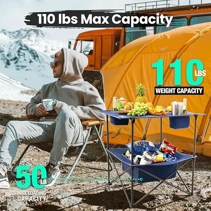 Folding Camping Table, Portable Outdoor Picnic Table, Rectangular Lightweight Camp Table with Storage, Cup Holder and Carry Bag for Barbeque Beach Camping and Tailgate by GreenHaven Gardens