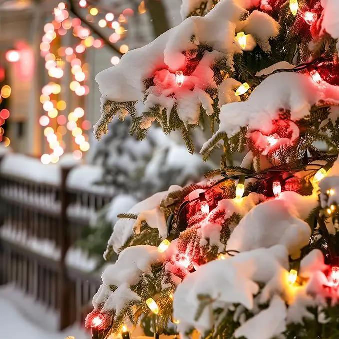 C9 LED Christmas String Lights Outdoor, 26 Feet 20 LED Christmas Pathway Lights with 20 Plastic Stakes, Connectable Waterproof for Driveways Xmas Holiday Patio Decoration, Red and Warm White by GreenHaven Gardens
