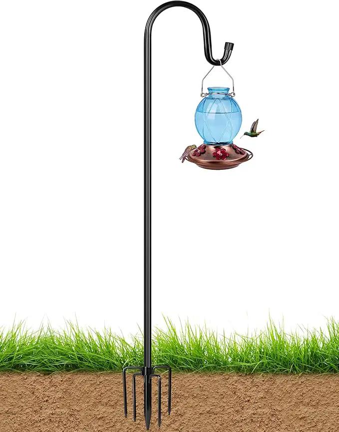 XDW-GIFTS Bird Feeder Pole for Outdoor, 76 Inch Shepherds Hooks Heavy Duty Garden Pole for Hanging Plant Basket, Solar Light Lanterns, Garden Plant Hanger Stands with 5 Base Prongs by GreenHaven Gardens