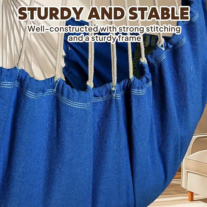 Chihee Hammock Chair Hanging Swing 2 Pillows Included,Strong Webbing Straps and Hooks for Easy Hanging Soft Cotton Hanging Chair Side Pocket Tassel Chair Comfort Indoor Outdoor Royal Blue by GreenHaven Gardens