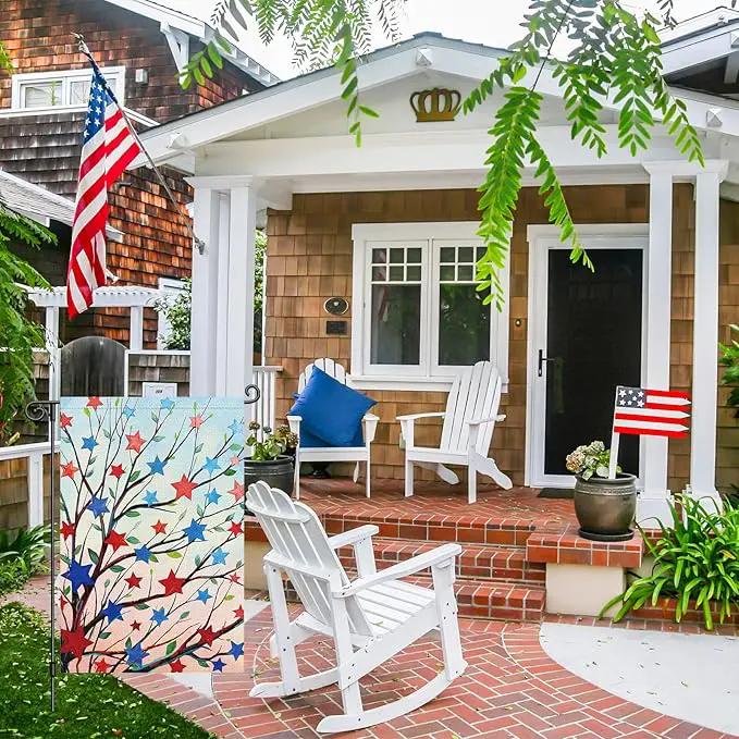 Louise Maelys 4th of July Garden Flag Patriotic Five-pointed Stras Tree Independence Day 12x18 Inch Welcome Double Sided Stars and Stripes Small Burlap Yard Sign Outside Outdoor House Decor by GreenHaven Gardens