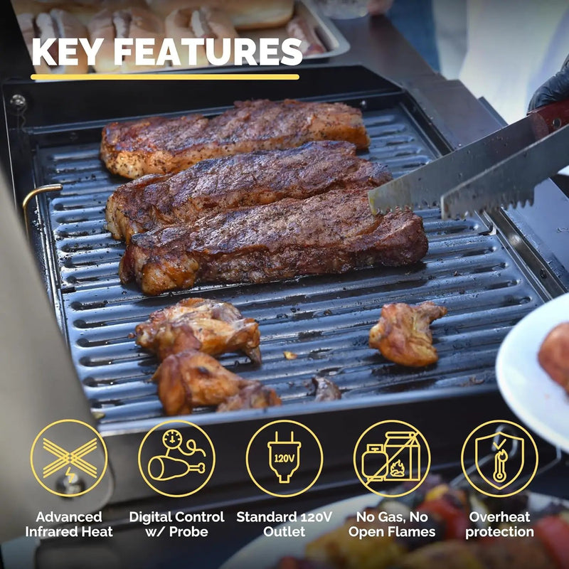 Turbo E Sport Electric Grill by PLUGNGRILL | Compact Design, Faster Preheat, Digital Temp Control | High-Power Infrared Outdoor BBQ & Searing by GreenHaven Gardens