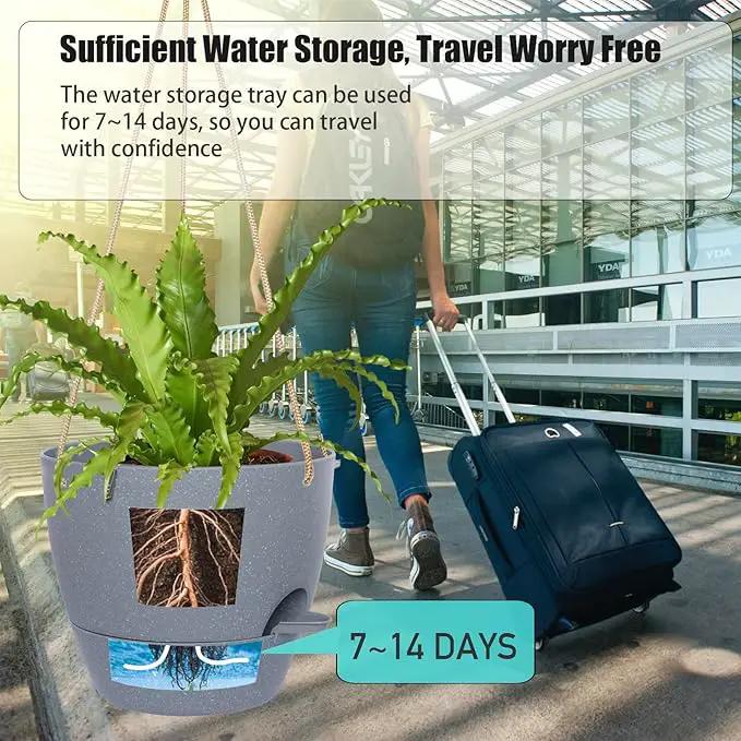 10 Inch Self Watering Hanging Pots, 2 Pack Hanging Planters with 40oZ Deep Reservior for Indoor Outdoor Plants Flowers, Grey by GreenHaven Gardens